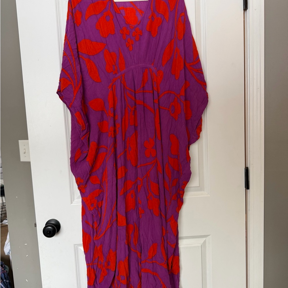 Purple and Red Floral Kaftan Dress